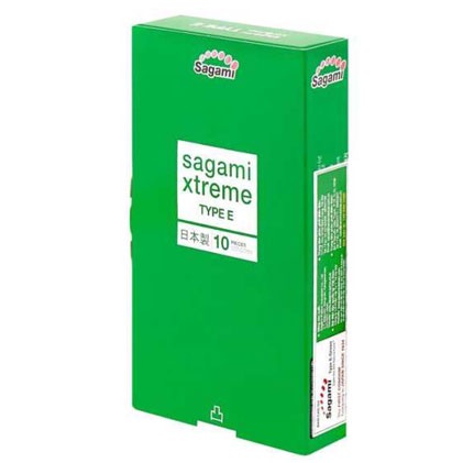 Bao cao su Sagami Xtreme Type E Green, siêu mỏng, co giãn, có gân gai, giúp thăng hoa cảm xúc, hộp 10 cái