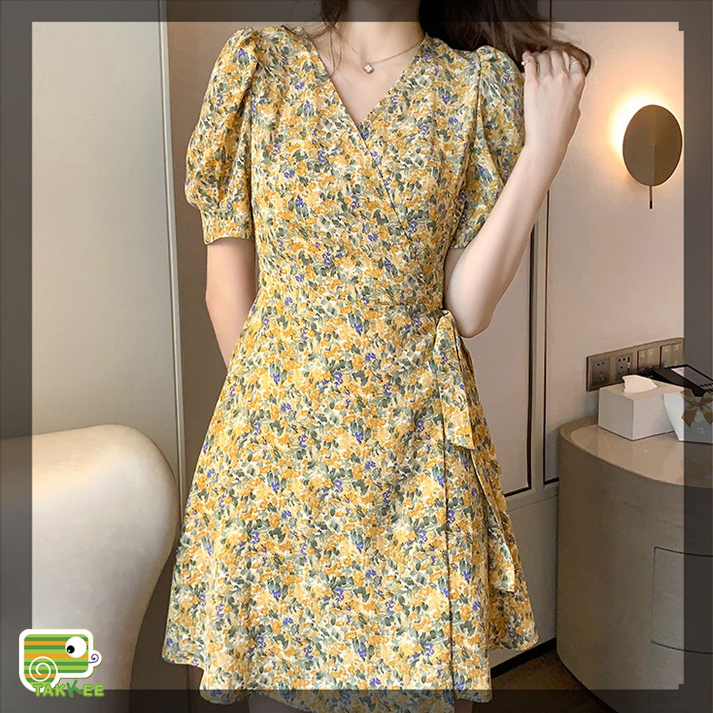 Váy Hoa Thắt Nơ, Váy Hè Nữ,  Thời Trang Phong Cách Hàn Quốc Mẫu Mới Hot