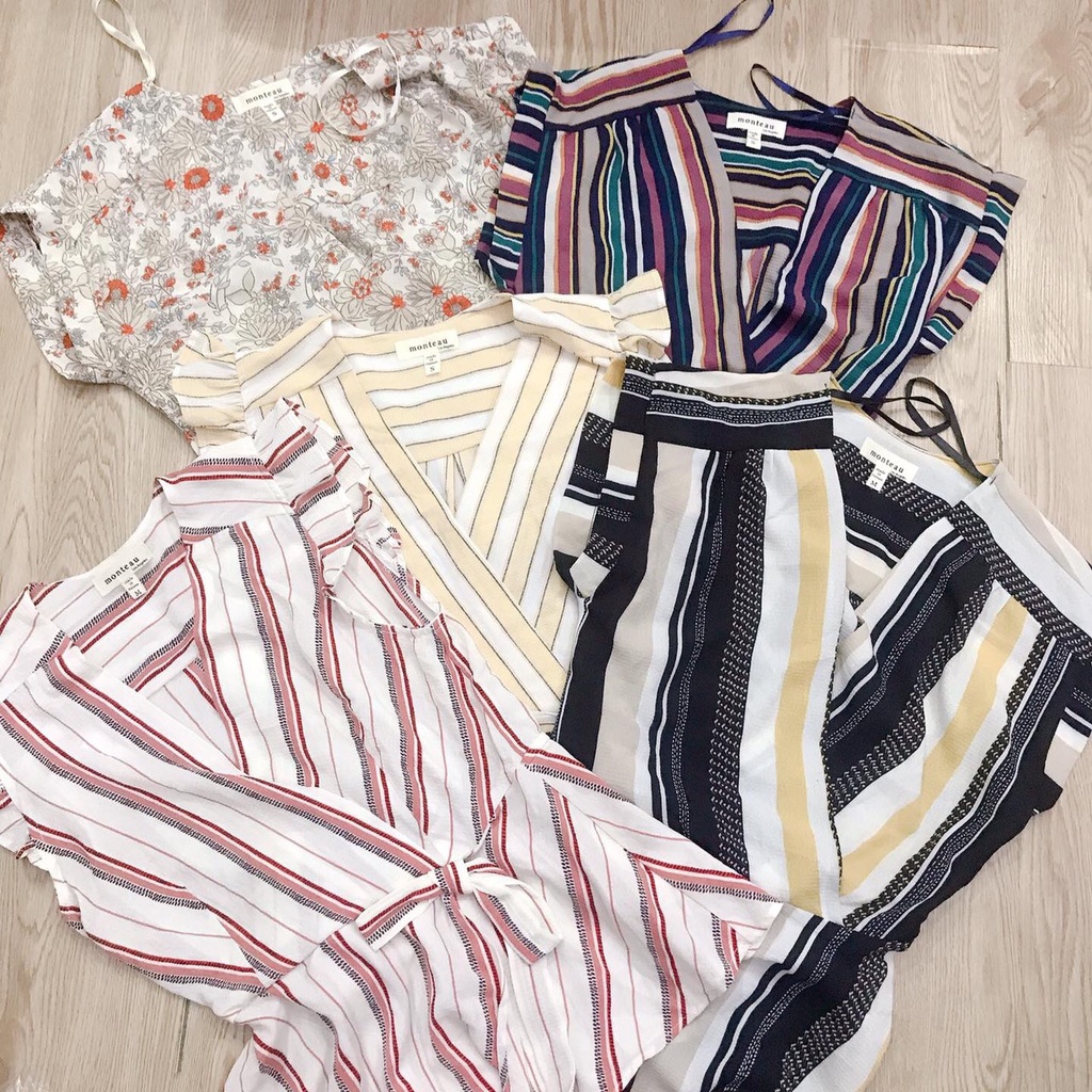 Áo sơ mi cổ vạt chéo dáng peplum Monteau xuất Mỹ. HA1037 (5 màu)