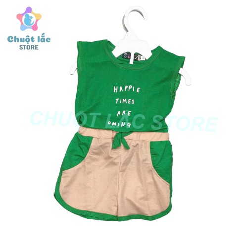 Bộ quần áo bé trai bé gái happy chất thun cotton đũi mát mẻ hút mồ hôi cho bé từ 5kg đến 16kg( màu vàng, xanh, nâu, cam)