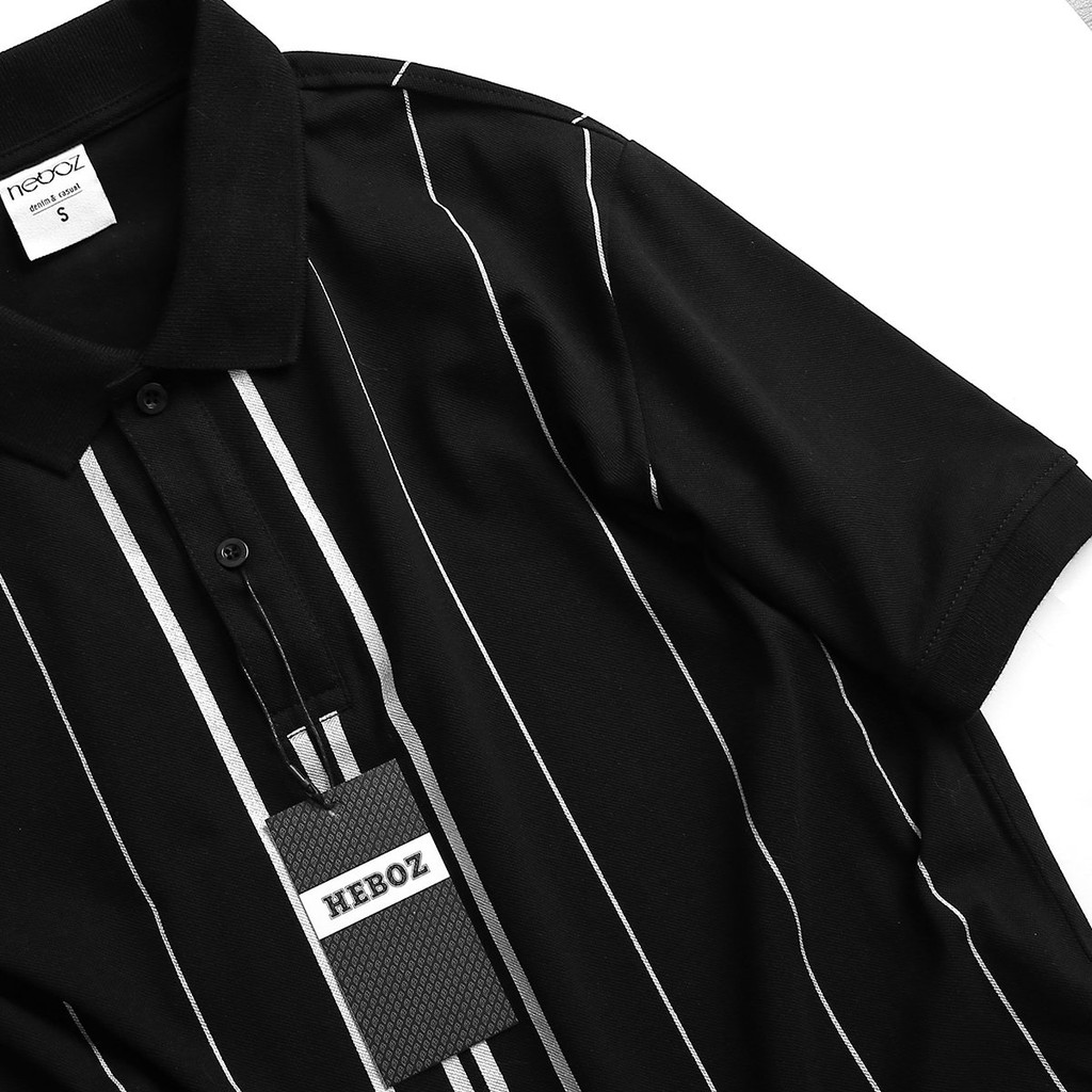 Áo thun polo nam ngắn tay HEBOZ phối sọc cao cấp chất vải cotton pha mịn mát, form slimfit 2 màu - 00000678