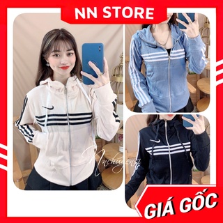 Áo khoác chống nắng có nón chất thun gân tăm mềm mịn co giãn thêu chữ phối sọc dễ thương TP116