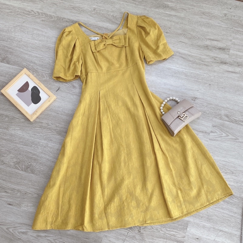 Đầm xoè bảy mảnh nơ ngực , hàng thiết kế cao cấp 2 lớp