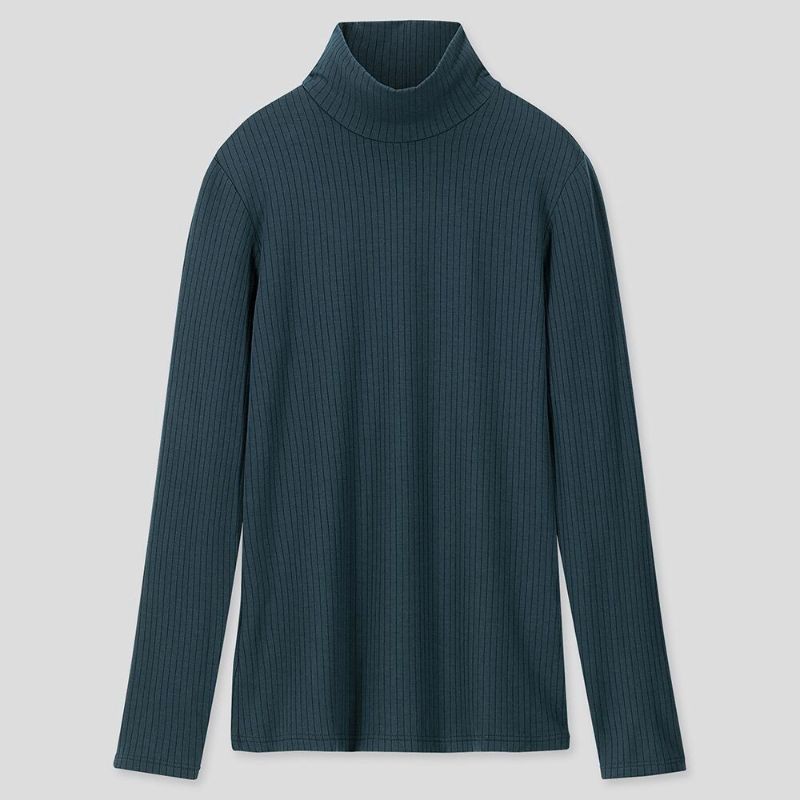 (UNIQLO chính hãng Nhật) Áo giữ nhiệt nữ kẻ tăm cao cổ - Heatech Extra Warm