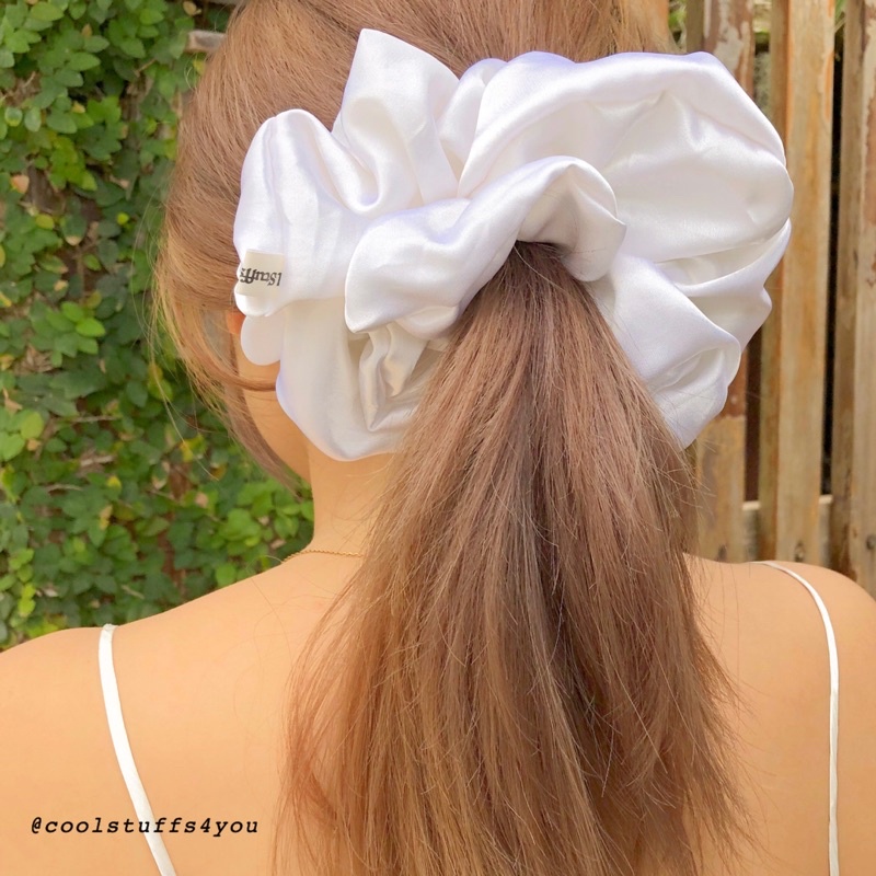 Buộc Tóc Scrunchies Lụa Mềm Mịn Màu Trắng Bigsize Siêu To