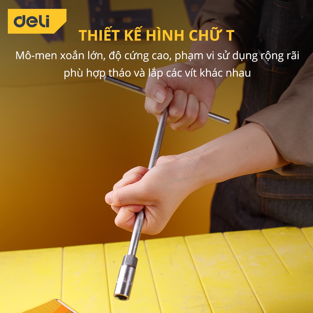 Tay Vặn Thanh Cầm Chữ T Deli - Kích Thước 8-19mm - Chất Liệu Thép CR-V Chống Mòn, Gỉ - Tháo Lắp Bulong Tiện Lợi - DL12