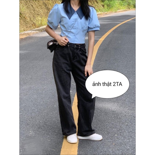 Áo kiểu nữ croptop ngắn tay cổ khác màu áo phong cách trẻ trung năng động xuân hè 2022