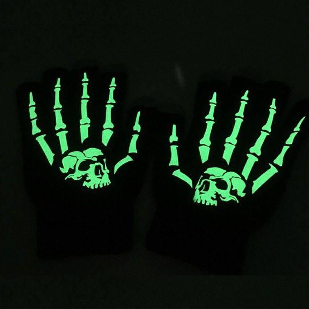 Đôi găng tay hở ngón họa tiết đầu lâu màu dạ quang độc đáo thích hợp cho halloween