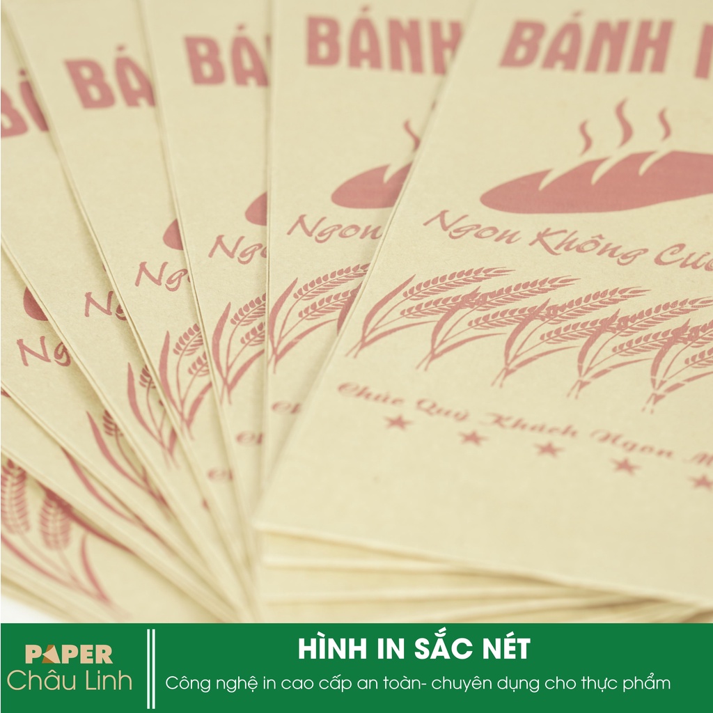 Combo 100- 200 Túi giấy in logo thương hiệu kraft Nhật không quai làm túi đựng bánh mì, túi đựng thực phẩm
