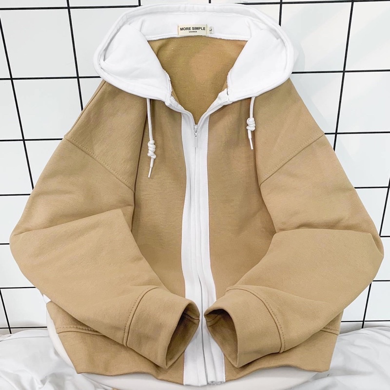 Áo Khoác Hoodie Form Rộng Phối Zip Unisex Zet Vải Nỉ Bông Dày - 84unisex