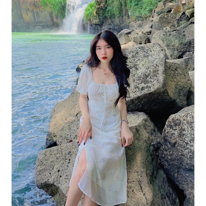 Váy maxi hoa nhí xẻ tà