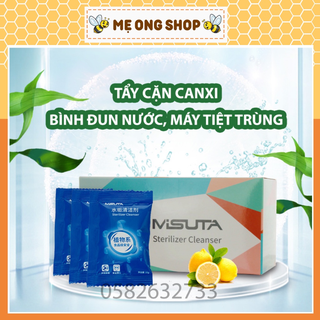 Tẩy cặn vôi canxi Misuta chính hãng, Bột tẩy cặn bình đun nước, ấm siêu tốc, máy tiệt trùng hơi nước
