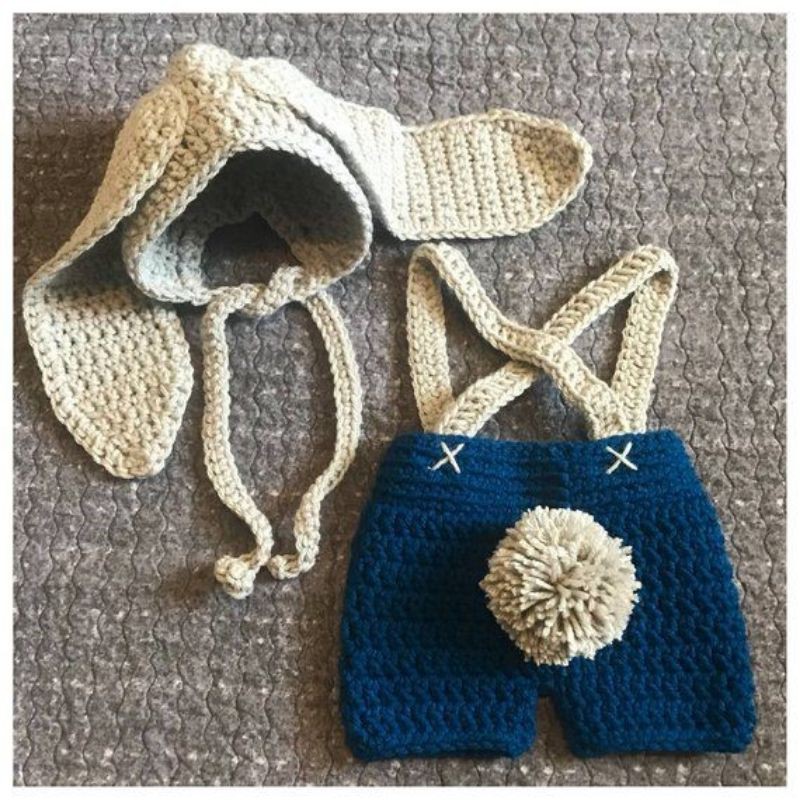 Set nón và quần len handmade hình con thỏ dễ thương cho bé đi chơi xinh đẹp chụp ảnh studio