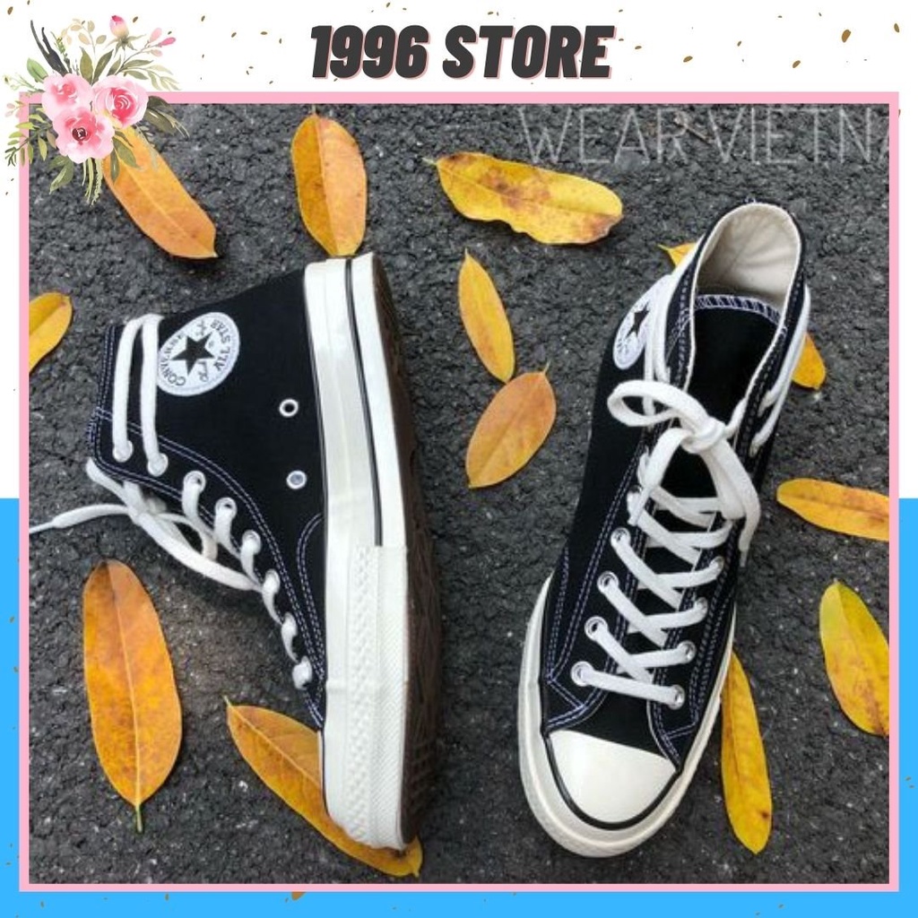 Giày 𝐂𝐎𝐍𝐕𝐄𝐑𝐒𝐄 1970s 🌸𝐅𝐑𝐄𝐄𝐒𝐇𝐈𝐏🌸 𝐂𝐎𝐍𝐕𝐄𝐑𝐒𝐄 Cổ Cao/Thấp , Giày CV Đen Trắng, Mũi bóng, lót xanh