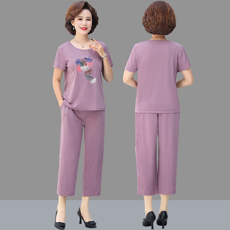 Set Đồ Bộ Ngắn Tay Thời Trang Mùa Hè 2021 Cho Phụ Nữ Trung Niên 5060