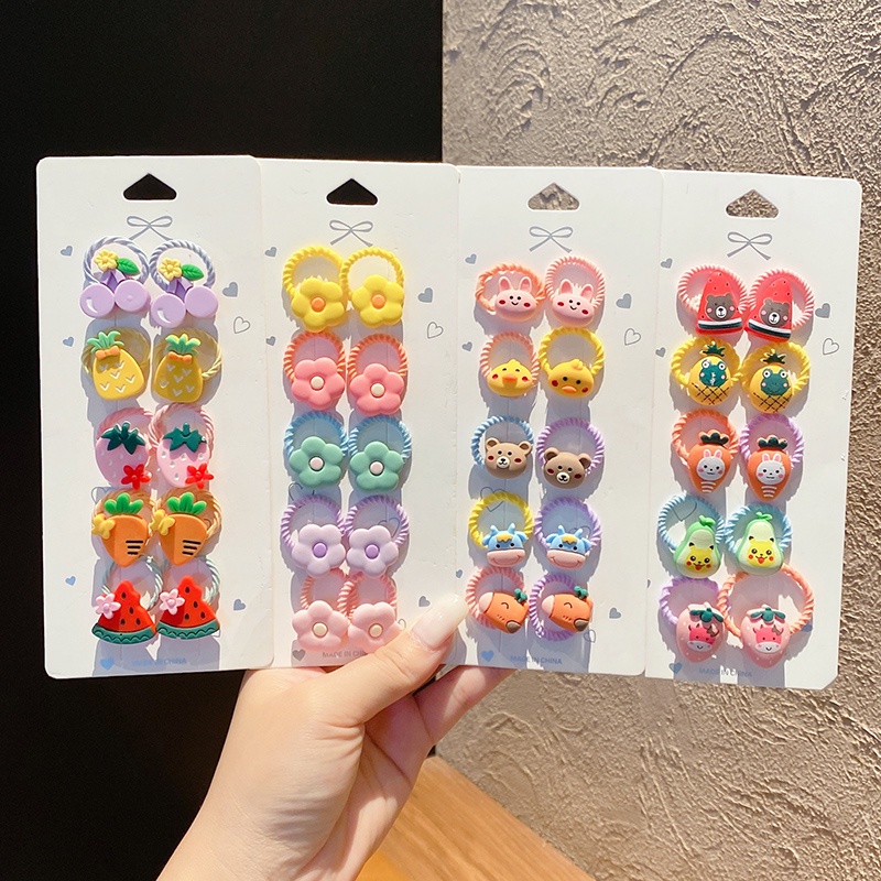 Set 10 dây buộc tóc cao su họa tiết hoạt hình dễ thương cho bé Quà tặng