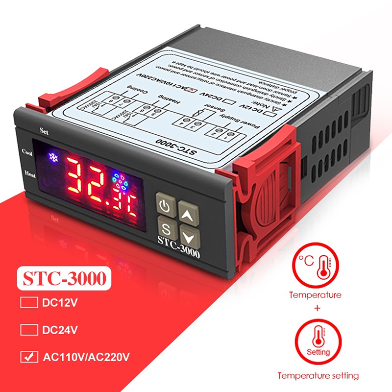 STC-3000 DC 12V 24V AC 110V-220V Bộ điều khiển nhiệt độ kỹ thuật số Bộ cảm biến nhiệt với đầu dò