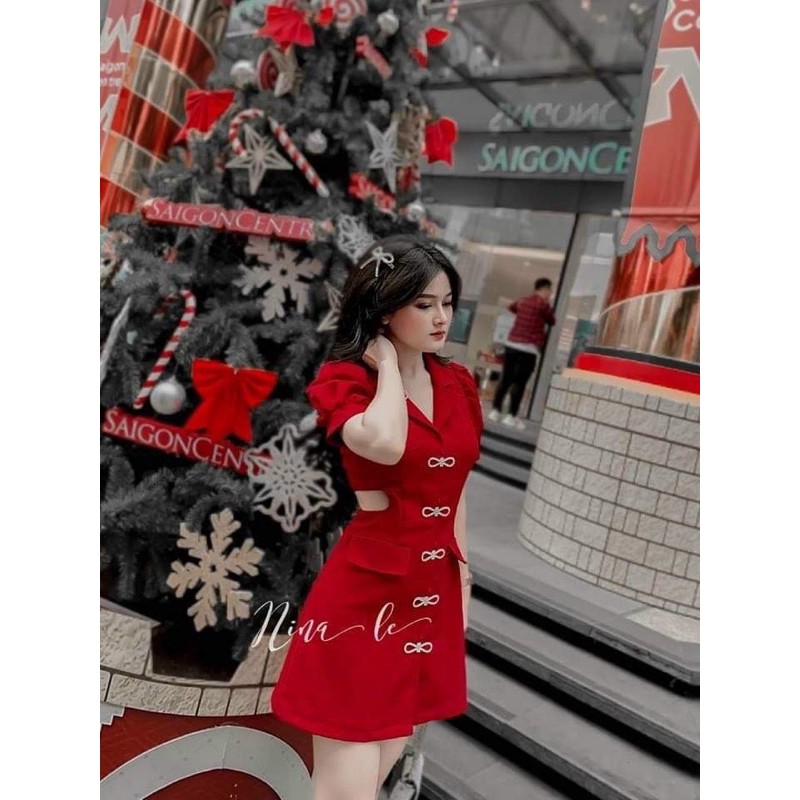 Đầm Vest khoét Eo đính Nơ Đá Sang trọng