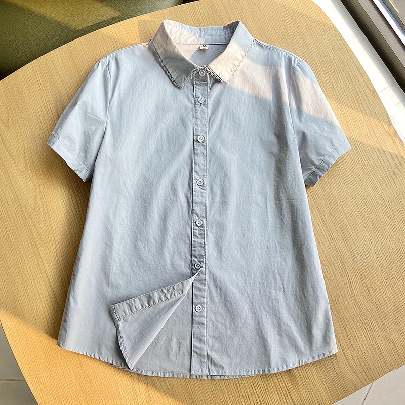 Áo Sơ Mi Trắng Ngắn Tay Phối Ren Thời Trang Mùa Hè Thanh Lịch