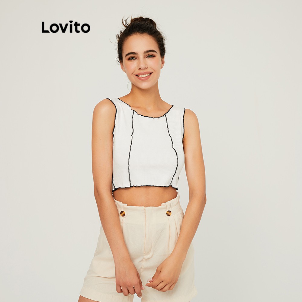 Áo Croptop Lovito Dáng Ôm Cổ Tròn Trơn Hợp Xu Hướng L03108 (Màu Trắng) | BigBuy360 - bigbuy360.vn