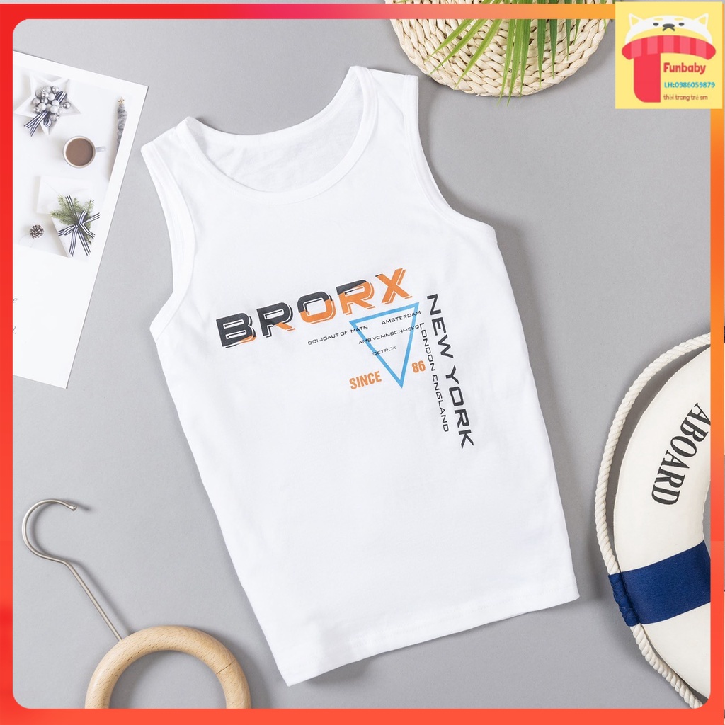 Áo phông bé trai 9-15 tuổi in chữ BRORX, Áo ba lỗ cho bé chất liệu vải xuất dư thoáng mát