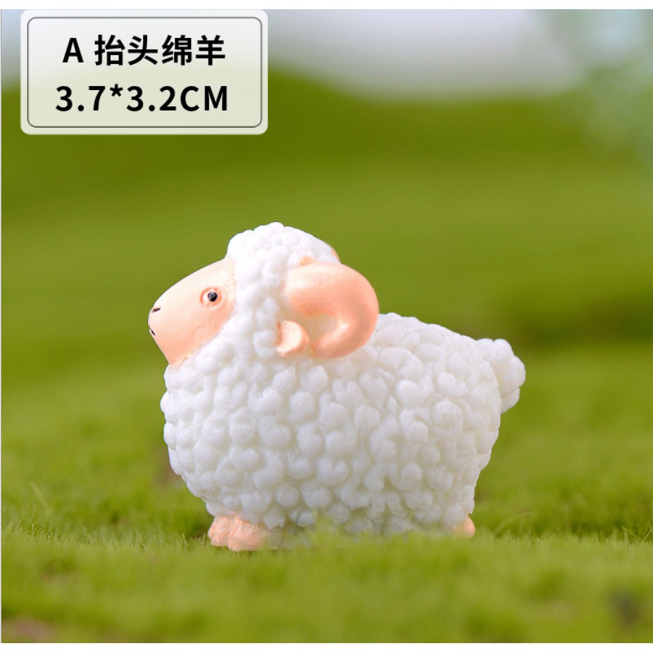 Combo 02 mô hình đôi cừu bông size lớn trang trí tiểu cảnh, bonsai