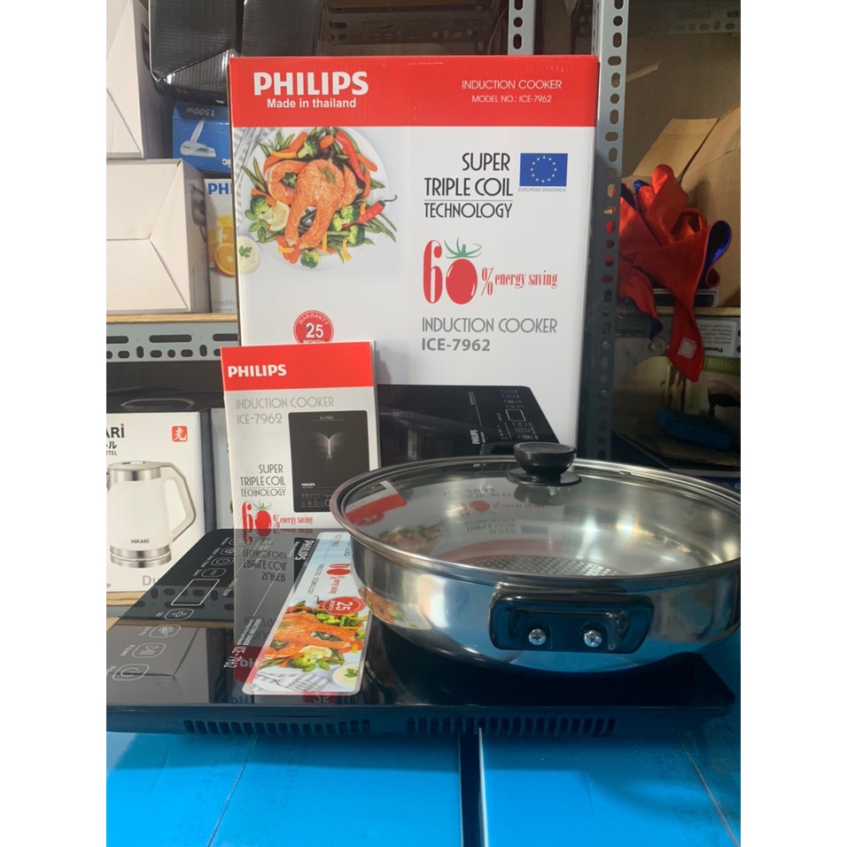 Bếp từ đơn PHILIPS MODEL ICE 7962 Tặng kèm nồi lẩu 28CM - Công suất 2200W - Made in Thailand - Bảo hành 12 tháng