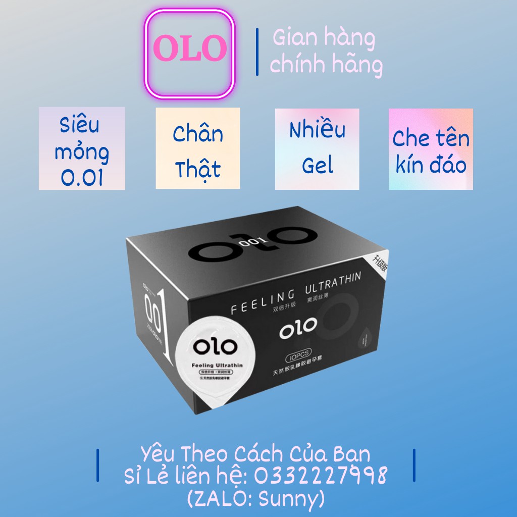 Bao cao su siêu mỏng 0.01 OLO. Siêu mỏng chỉ 0.01mm, cảm giác chân thật , siêu siêu mỏng (10 cái/ hộp)