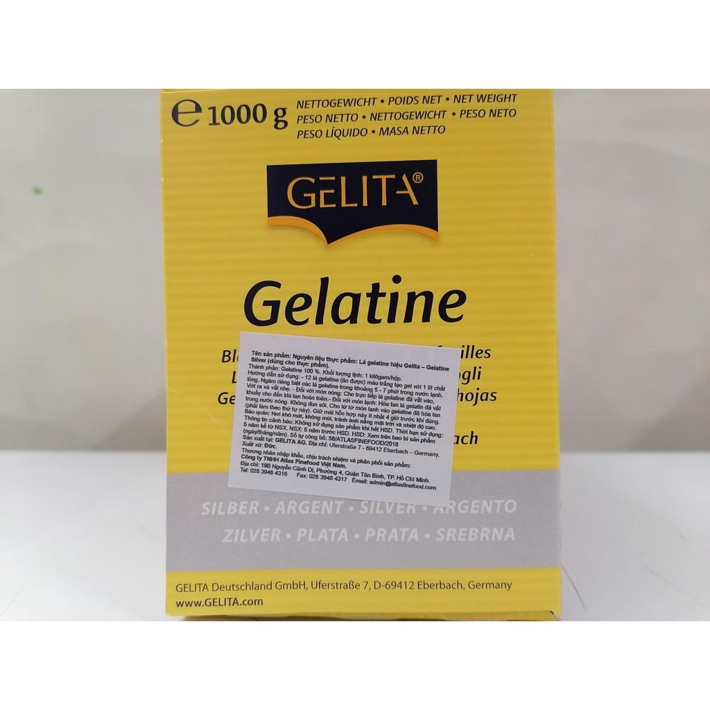 [Hộp 1 Kg] Lá Gelatin (dùng cho thực phẩm) [Germany] GELITA Silver Gelatine Leaf (als-hk5)