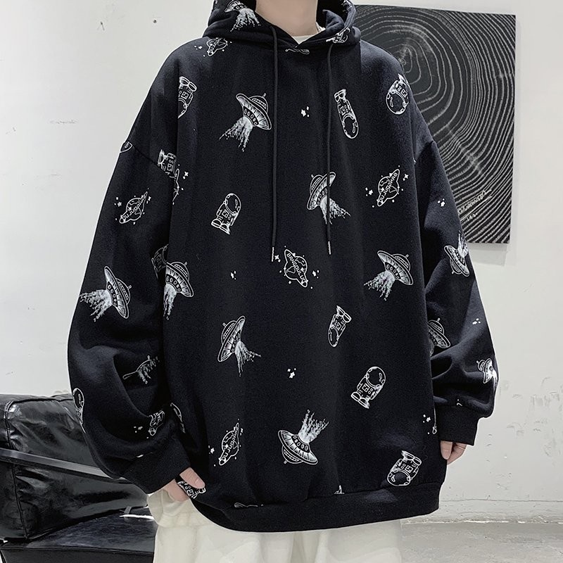 Áo hoodie dáng rộng in họa tiết mẫu 2021 thời trang mùa thu mới dành cho nam