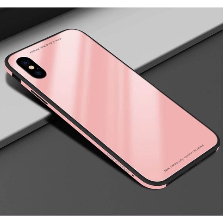Ốp lưng cường lực SULADA X/XS (Hồng) mặt lưng kính cường lực màu chống vân tay + viền silicon kết hợp nhôm sang trọng