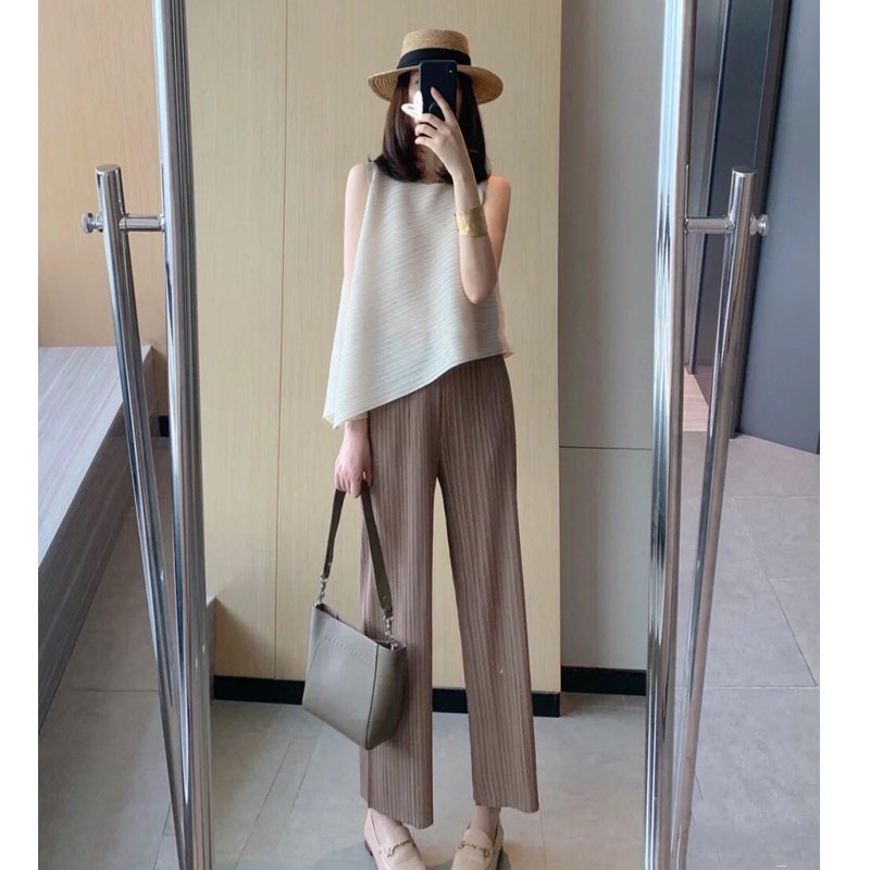 Quần thường Thắt lưng cao xếp ly Quần ống rộng ôm thẳng Quần dành cho phụ nữ Mùa hè 2022