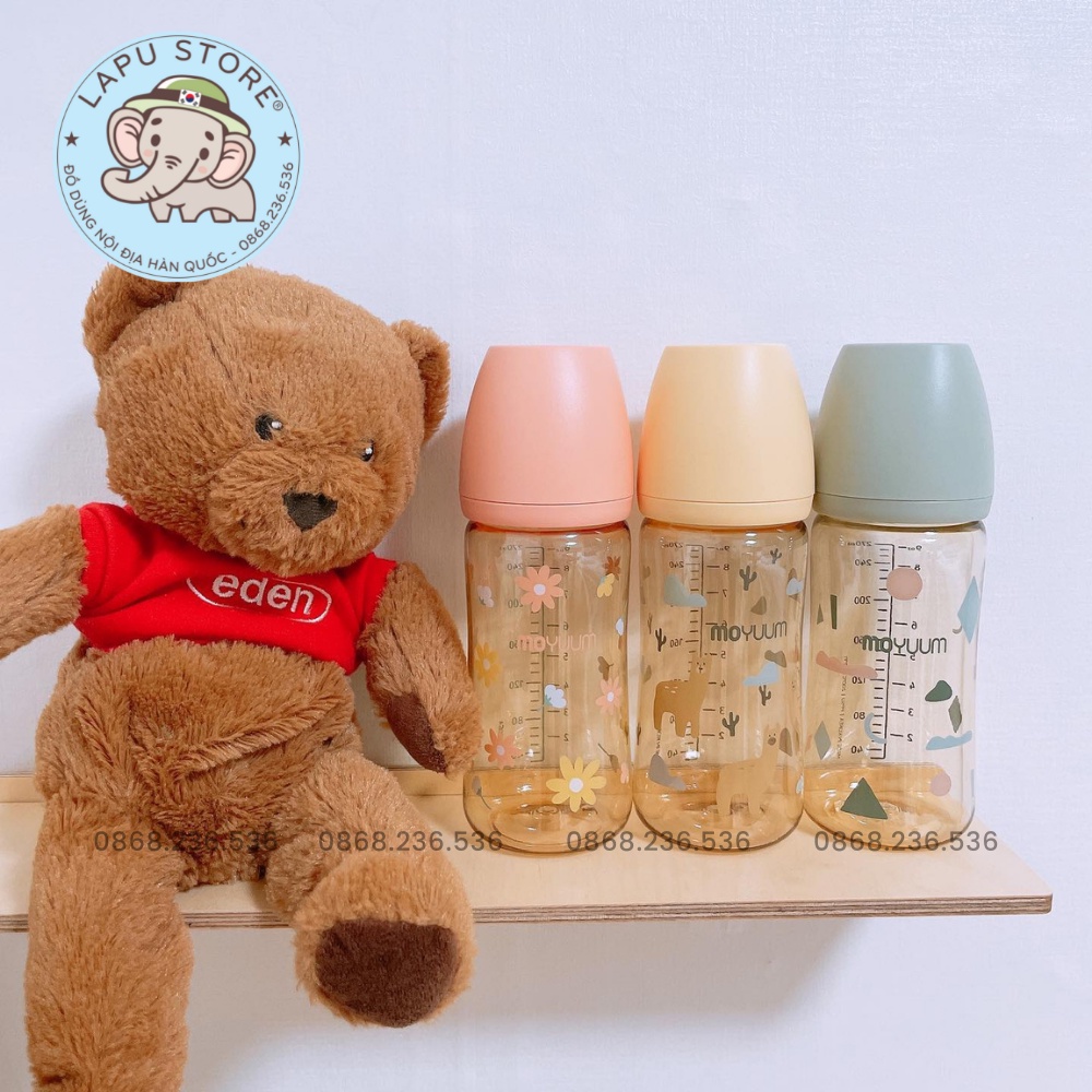Bình Moyuum bình núm ti size 170ml 270ml mẫu trơn, mây, lạc đà, hoa cúc, tím, thỏ - Nội địa Hàn chính hãng chuẩn auth