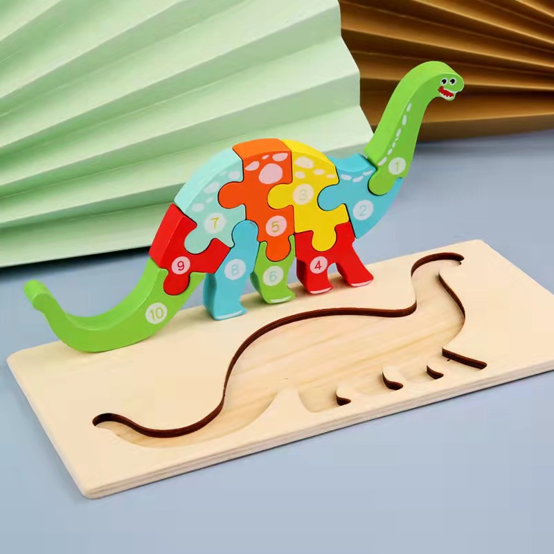 Bộ Đồ Chơi Xếp Hình Khủng Long Bằng Gỗ Montessori Cho Bé 2-3-4 Tuổi