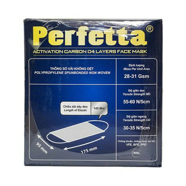 🇻🇳 Khẩu trang Perfetta than hoạt tính(có logo) 4 lớp (hộp 40 cái) Activision Carbon | BigBuy360 - bigbuy360.vn