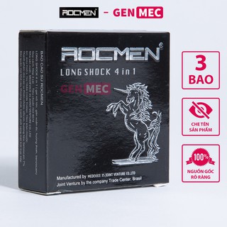 Bao Cao Su Kéo Dài Thời Gian Rocmen Đen Nhiều GeL Bôi Trơn - BCS Rocmen Đen 4in1 Hộp 03 bao - Genmec