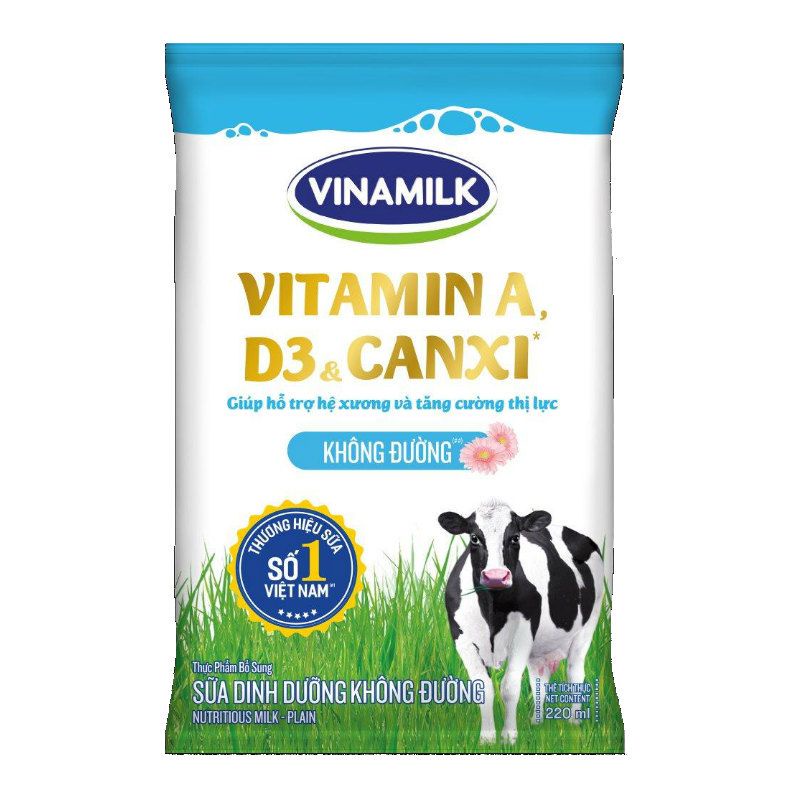 Sữa Tươi Tiệt Trùng Vinamilk Không Đường, Có Đường - Bịch 220ml