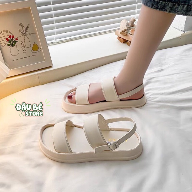 Sandal Nữ Quai Ngang Đế Bằng Màu Trơn Thời Trang Hàn Quốc - Dép Xăng Đan Quai Hậu Nữ Đẹp Da Pu Đế 3 Phân - DAUBE - D029