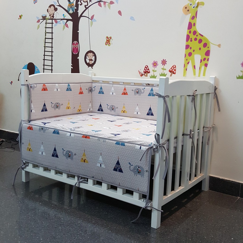 Combo trọn bộ nệm, quây ,ga và màn cho cũi em bé