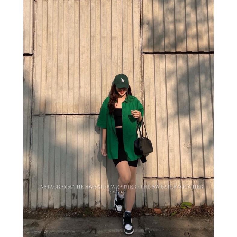 [NEW] [Hàng Sẵn, Ảnh Thật] Áo Sơ Mi Trơn Cộc Tay 1 Túi Ngực Form Rộng Dáng Unisex Rubystore Màu Xanh Lá Hottrend 2022