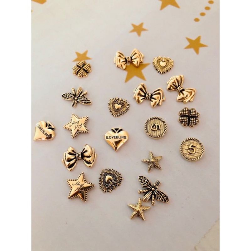 Set charm gấu sắt,nơ,chữ sắt-phụ kiện nail cao cấp