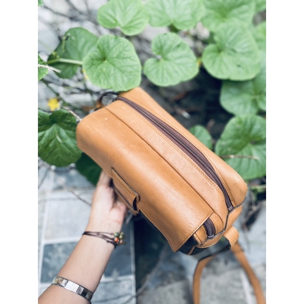 SALE- túi si da thật phối canvas hiệu Ý