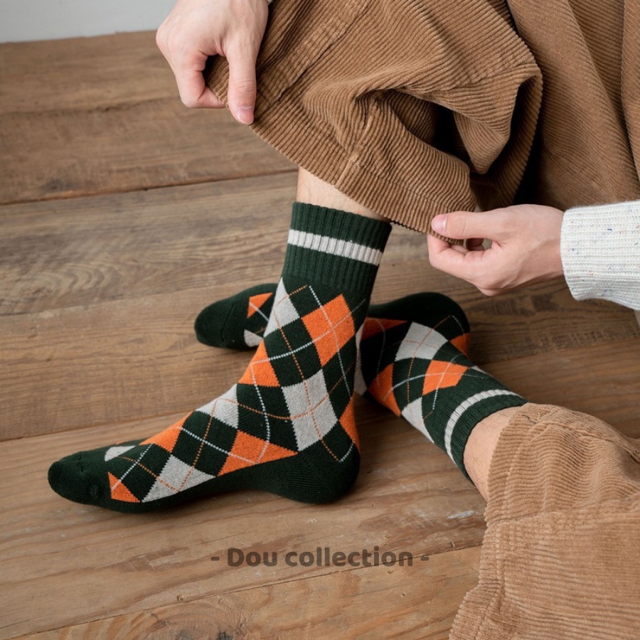 [NowShip2h] Vớ Tất Len Nam Nữ Cổ Cao Retro Họa Tiết Sọc Dày Phong Cách Nhật Bản Thời Trang Thu Đông - Mã TV018