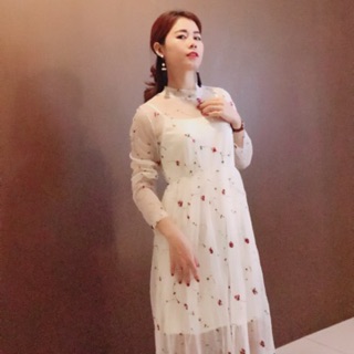 Đầm maxi hoa voan Hình thật