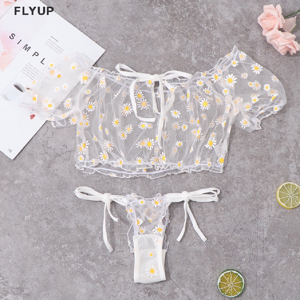 1 Bộ Đồ Ngủ Phối Ren Xuyên Thấu Họa Tiết Hoa Cúc Gợi Cảm Cho Nữ