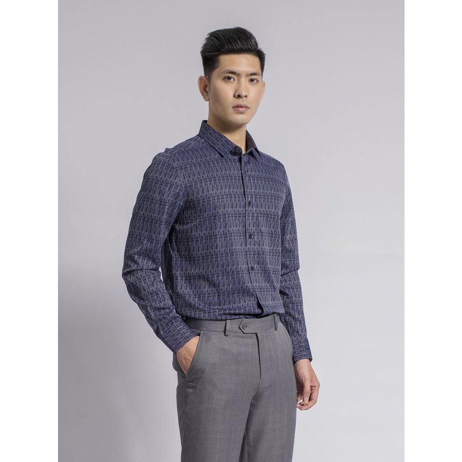 Áo sơ mi nam dài tay nam ARISTINO ALS58108 tím than sược trắng, dáng slimfit, chất liệu bamboo sợi tre