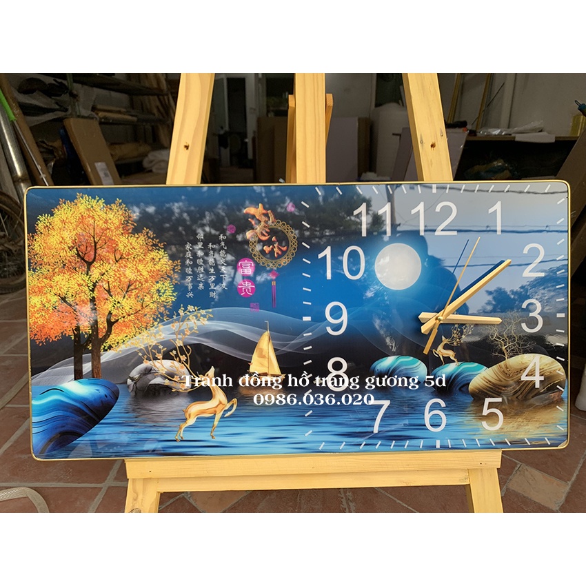 Tranh đồng hồ treo tường tráng gương 3D trang trí phòng khách đẹp mẫu hot Mẫu tranh thuận buồm xuôi gió