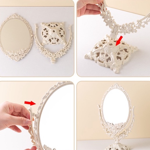 Gương trang điểm để bàn 2 mặt, gương công chúa vintage phong cách tiểu thư MIROHOME
