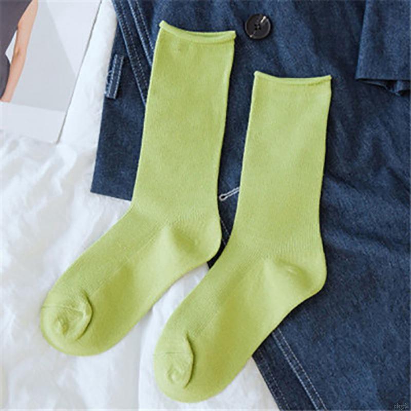 Đôi tất cotton màu trơn phong cách Hàn Quốc cho nữ