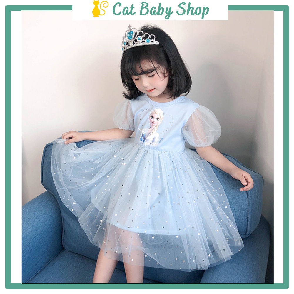 Váy công chúa bé gái, váy Elsa 3D chất cotton phối ren mềm mại bồng bềnh 3 lớp cho bé Cat Baby